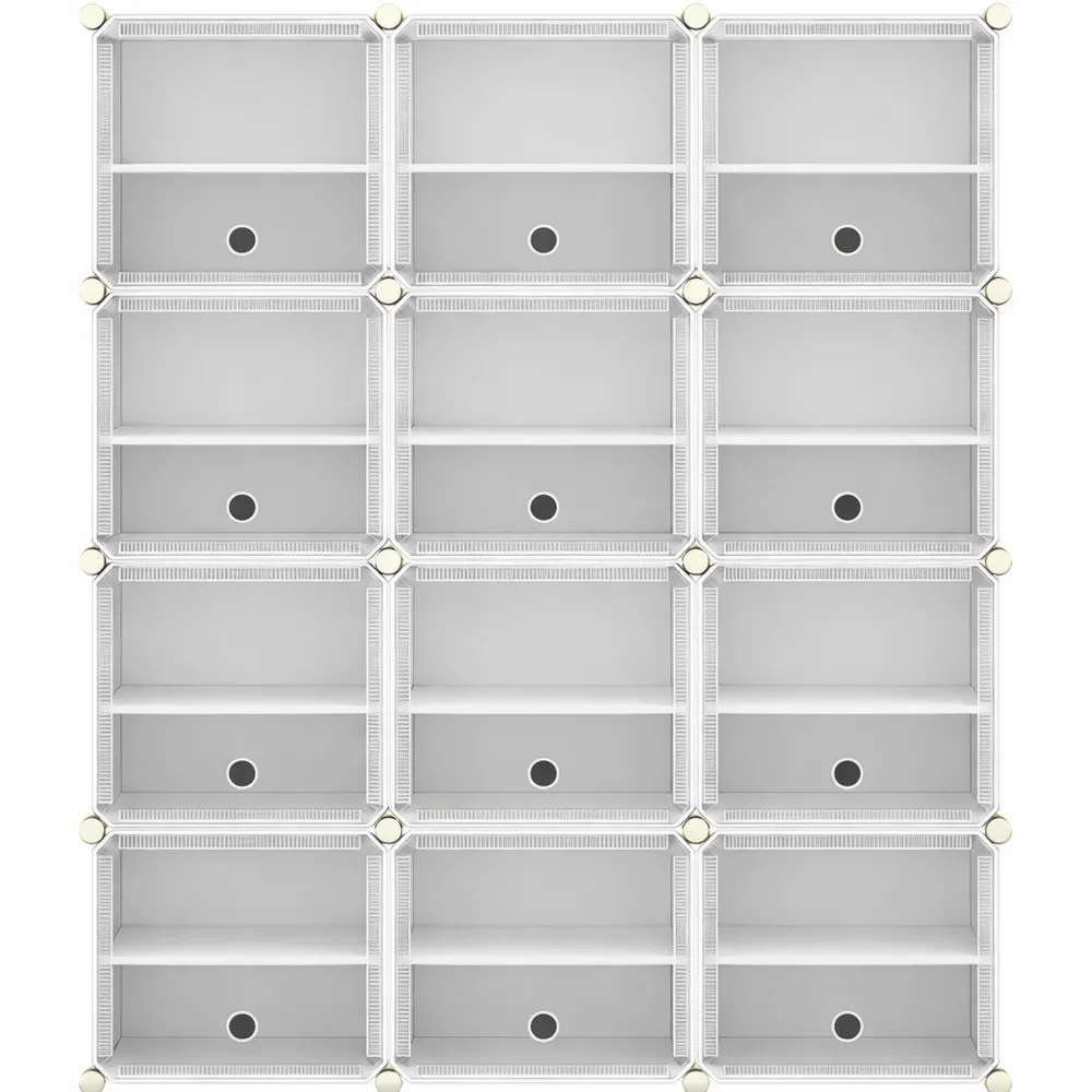 Scarpiera con Ante e Ganci per 54 Paia di Scarpe, Ripiano in Plastica per Corridoio e Ingresso, Bianco Trasparente