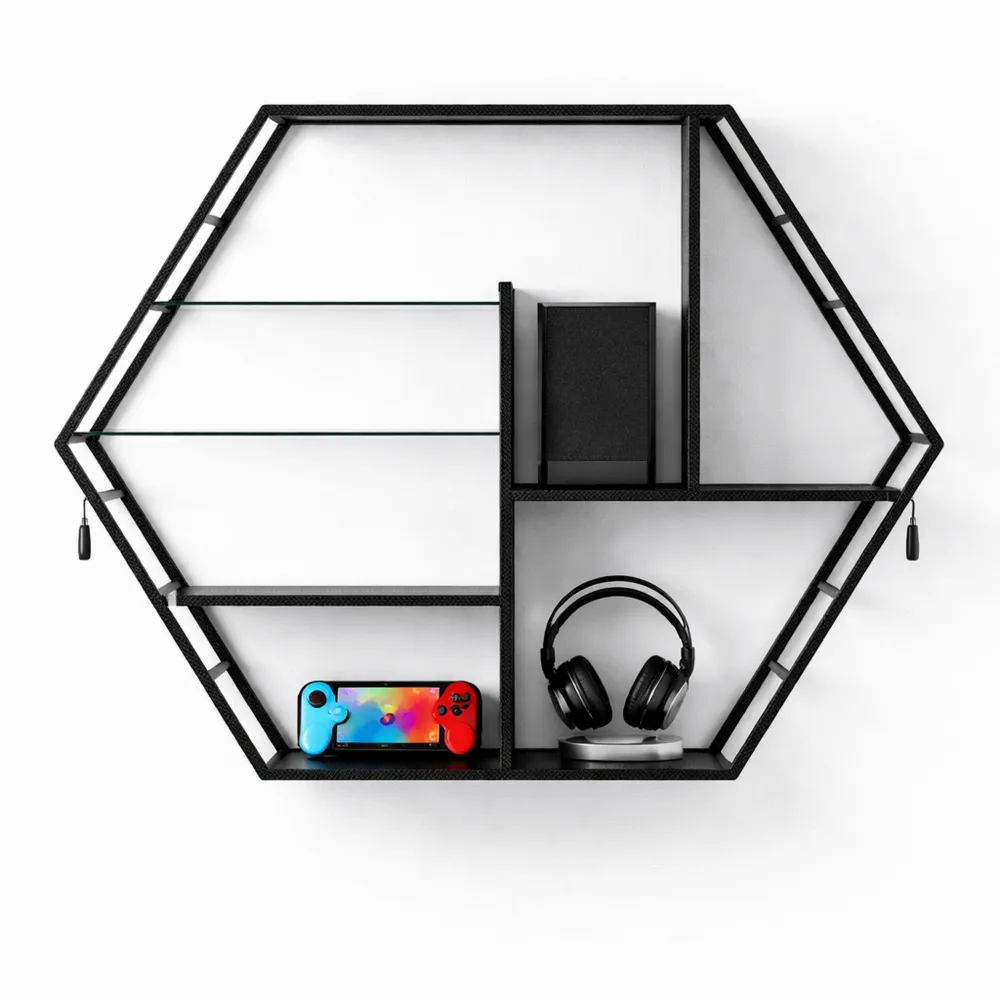 Vitrine Murale Métal avec Éclairage LED Multicolore et Supports en Verre