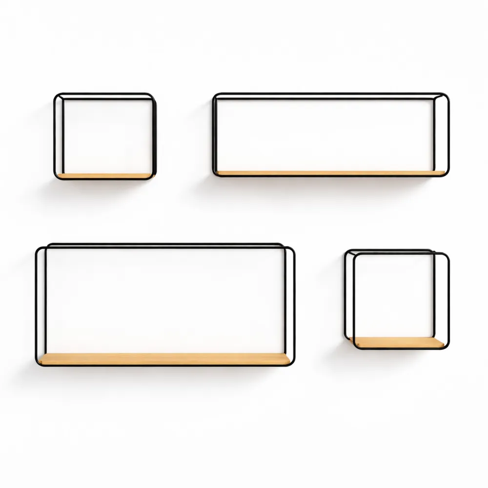 Étagères Murales en Métal et Bois pour Rangement Polyvalent