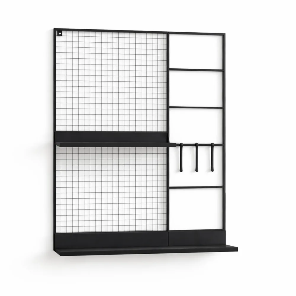 Grille d'Organisation Murale Polyvalente avec Étagères et Compartiments de Rangement 70 x 60 x 11 cm