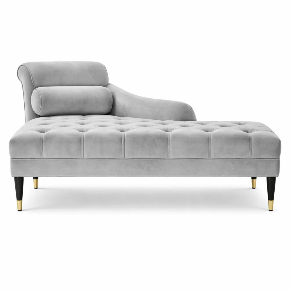 Chaise Longue en Velours avec Accoudoirs et Coussin