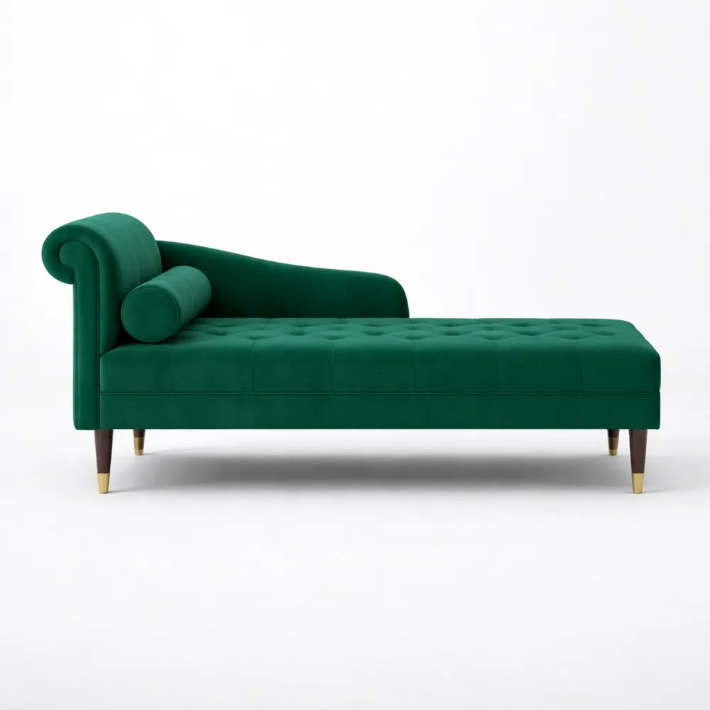 Chaise Longue en Velours pour Salon, avec Accoudoirs et Coussin Lombaire, Idéale pour Petits Espaces