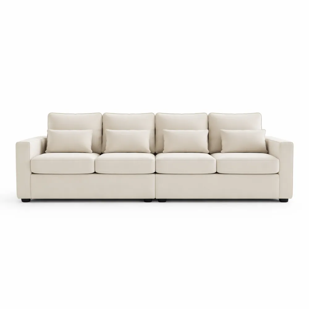 Canapé 4 Places Minimaliste avec Coussins Amovibles et Poches