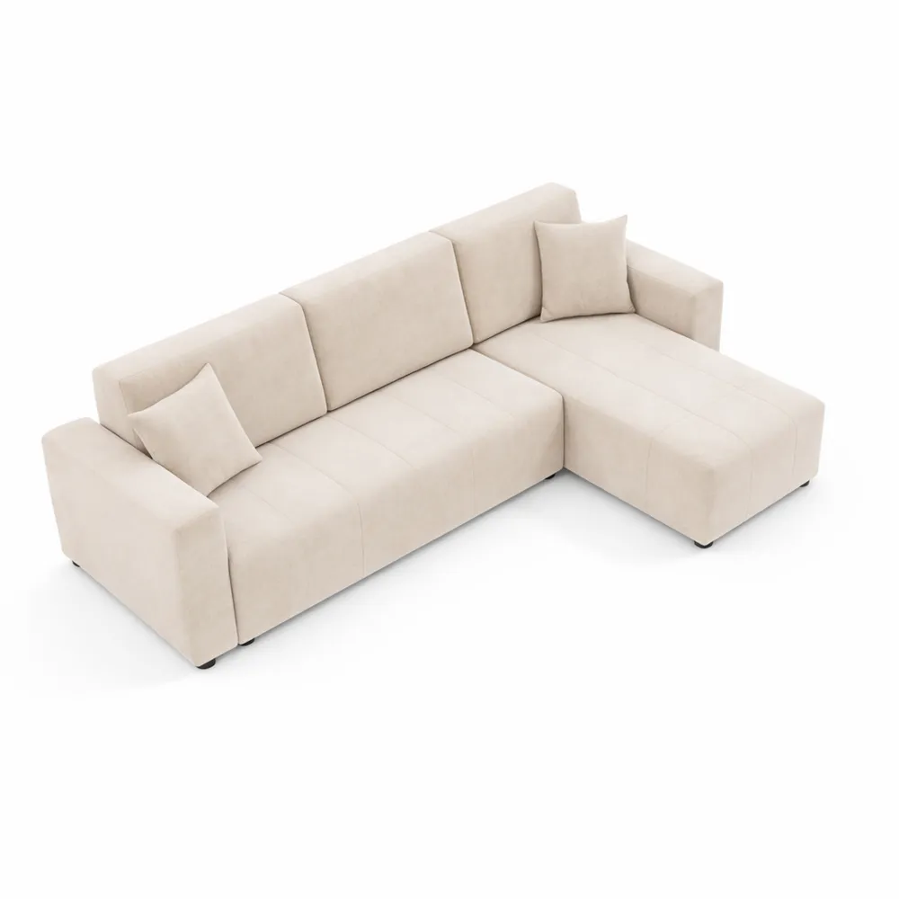 Canapé d'angle réversible 4 places convertible avec coffre, tissu beige