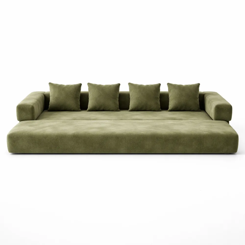 Canapé Convertible 2 Places en Chenille avec Poches Latérales