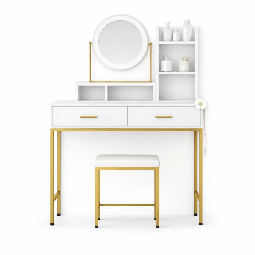 Table de Maquillage Moderne avec Miroir Pivotant et Rangement