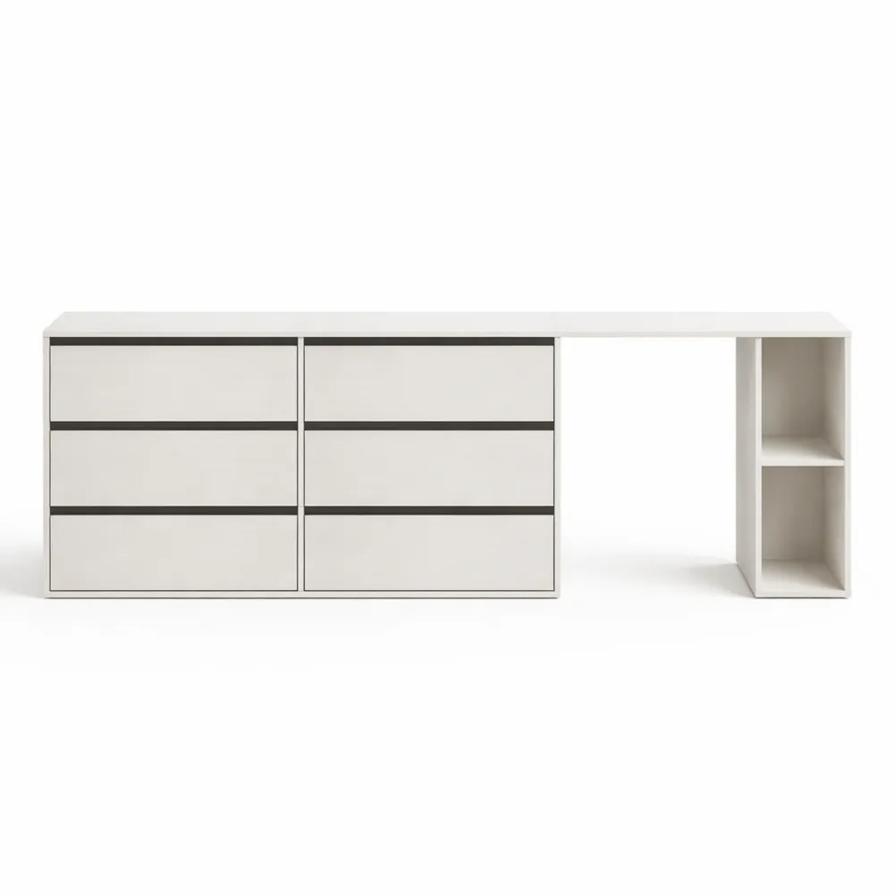 Coiffeuse blanche avec étagère, montage rapide sans outils, rangement pour chambre ou bureau