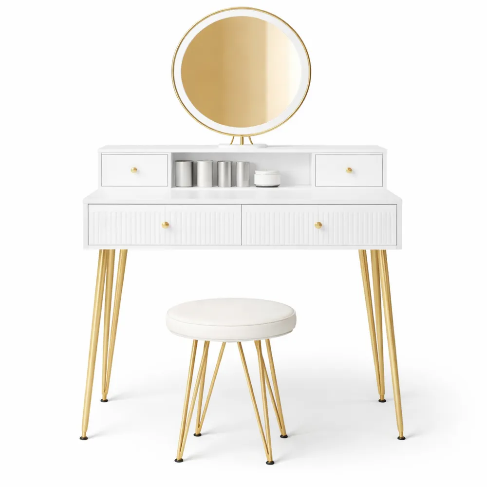 Coiffeuse Moderne à LED avec Miroir et Tabouret