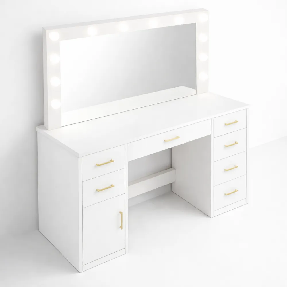 Coiffeuse Moderne avec Éclairage LED et Grand Espace de Rangement