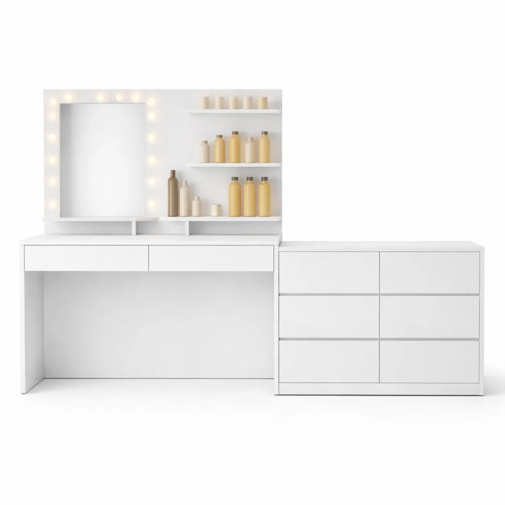 Coiffeuse Moderne avec Miroir LED et Rangement Optimal