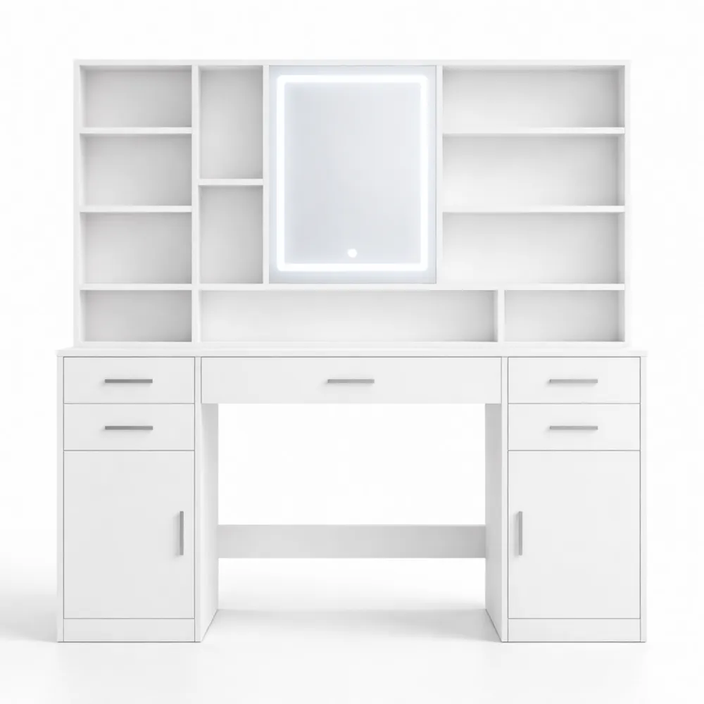 Table de Maquillage avec Miroir LED Réglable et Rangement