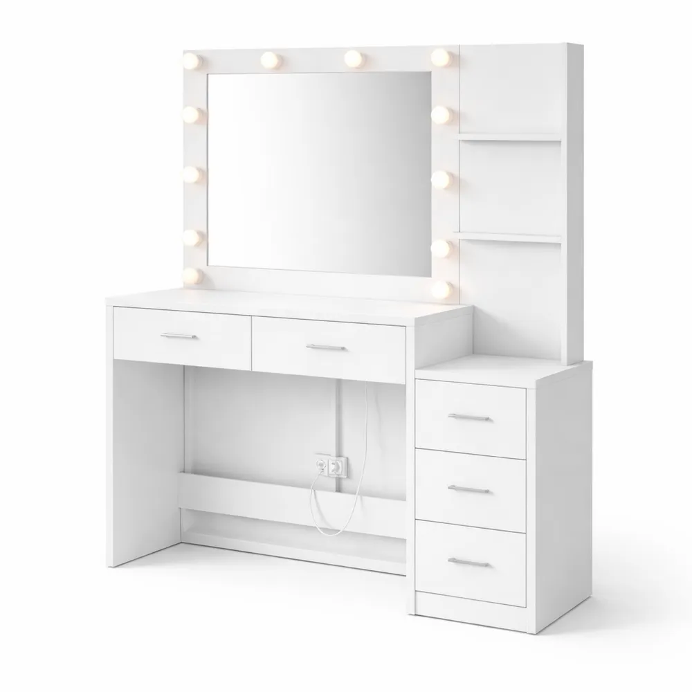 Table de Maquillage avec Miroir LED Ajustable et Nombreux Rangements