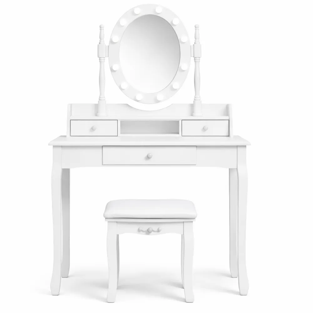 Coiffeuse Éclairée avec Miroir Ovale et Tabouret