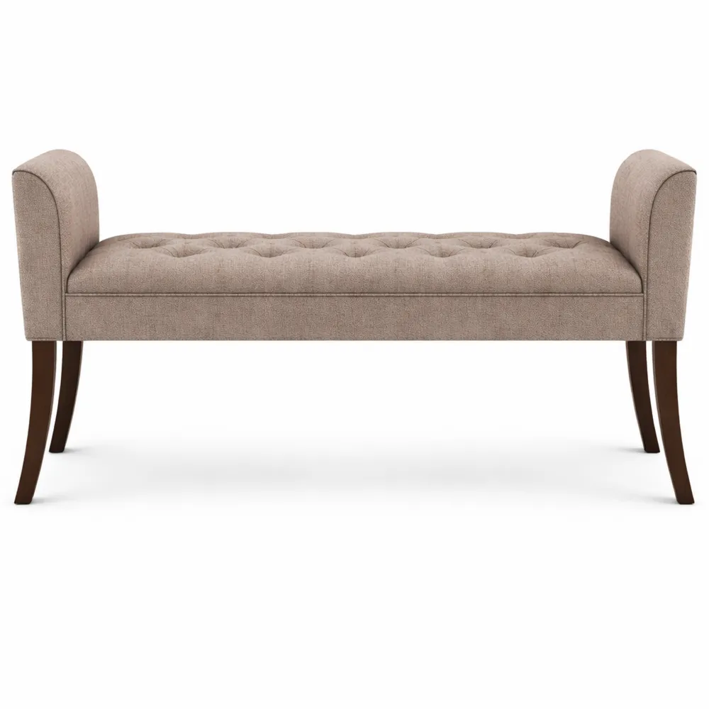 Banquette Rembourrée avec Accoudoirs Style Chesterfield 133 x 64 x 43 cm, Taupe, Cadre Antique Foncé