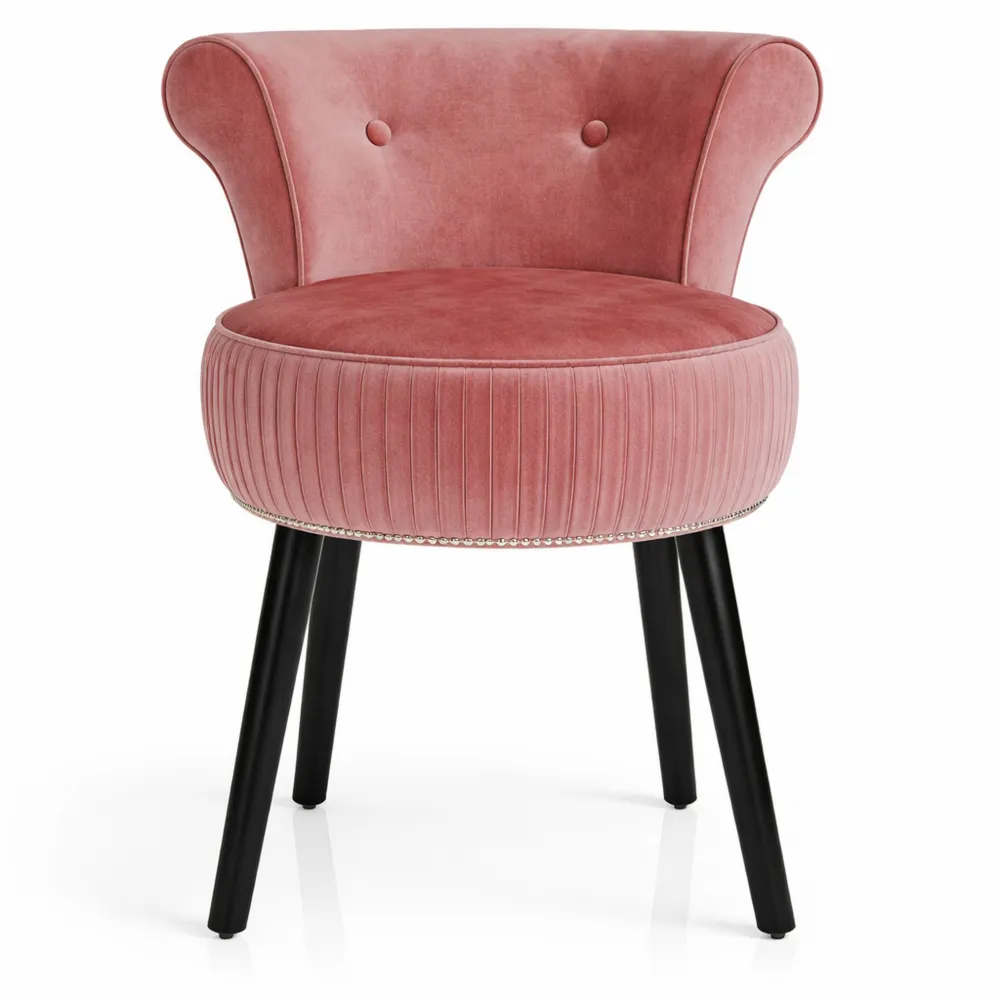 Tabouret de Maquillage en Velours Rose avec Dossier Bas