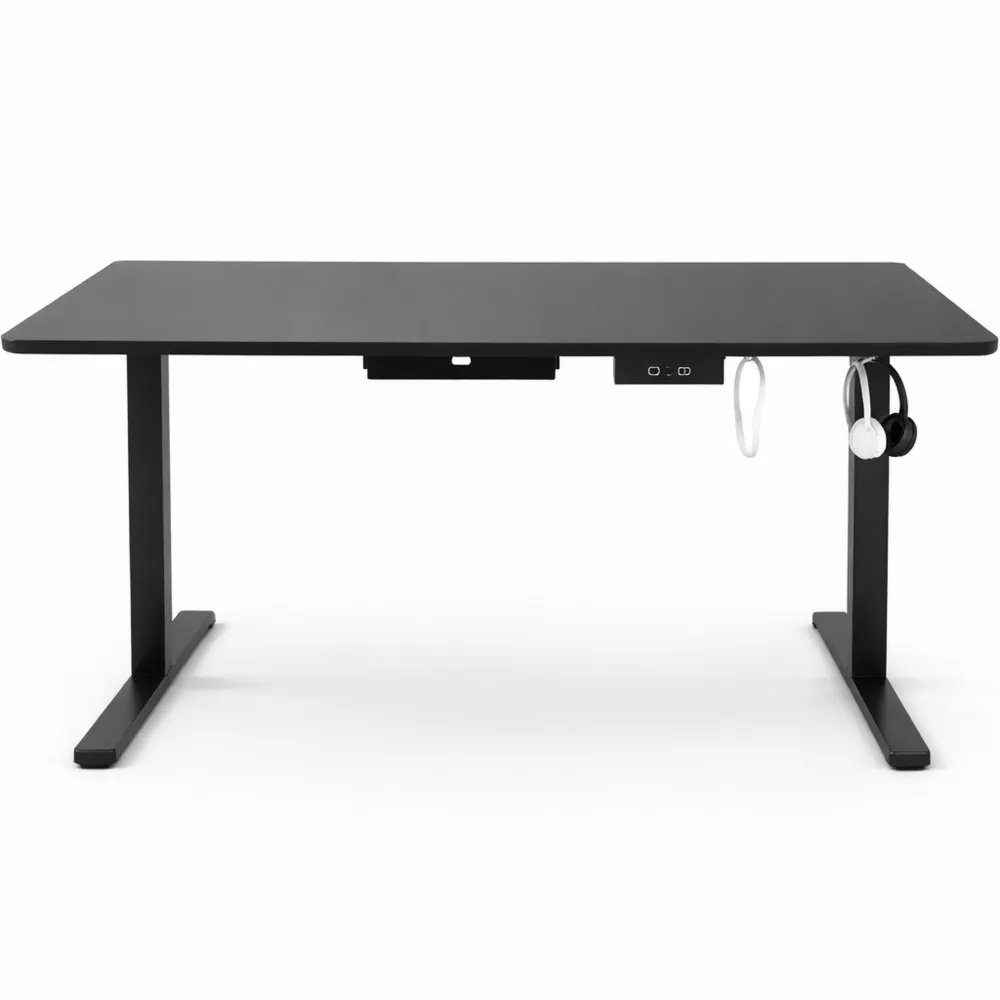 Bureau réglable en hauteur avec chargeur Type-C et organisateur de câbles, dimensions 160x80 cm