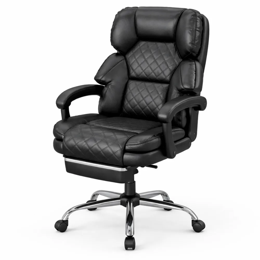 Chaise de bureau ergonomique avec repose-pieds, dossier inclinable, siège rembourré, hauteur réglable, capacité 150 kg