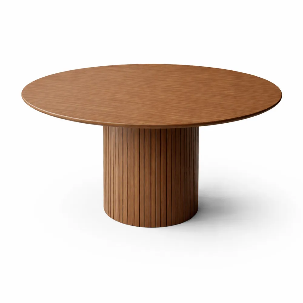 Table ronde moderne pour salle à manger ou cuisine, 120 cm, 4-6 personnes, finition bois foncé