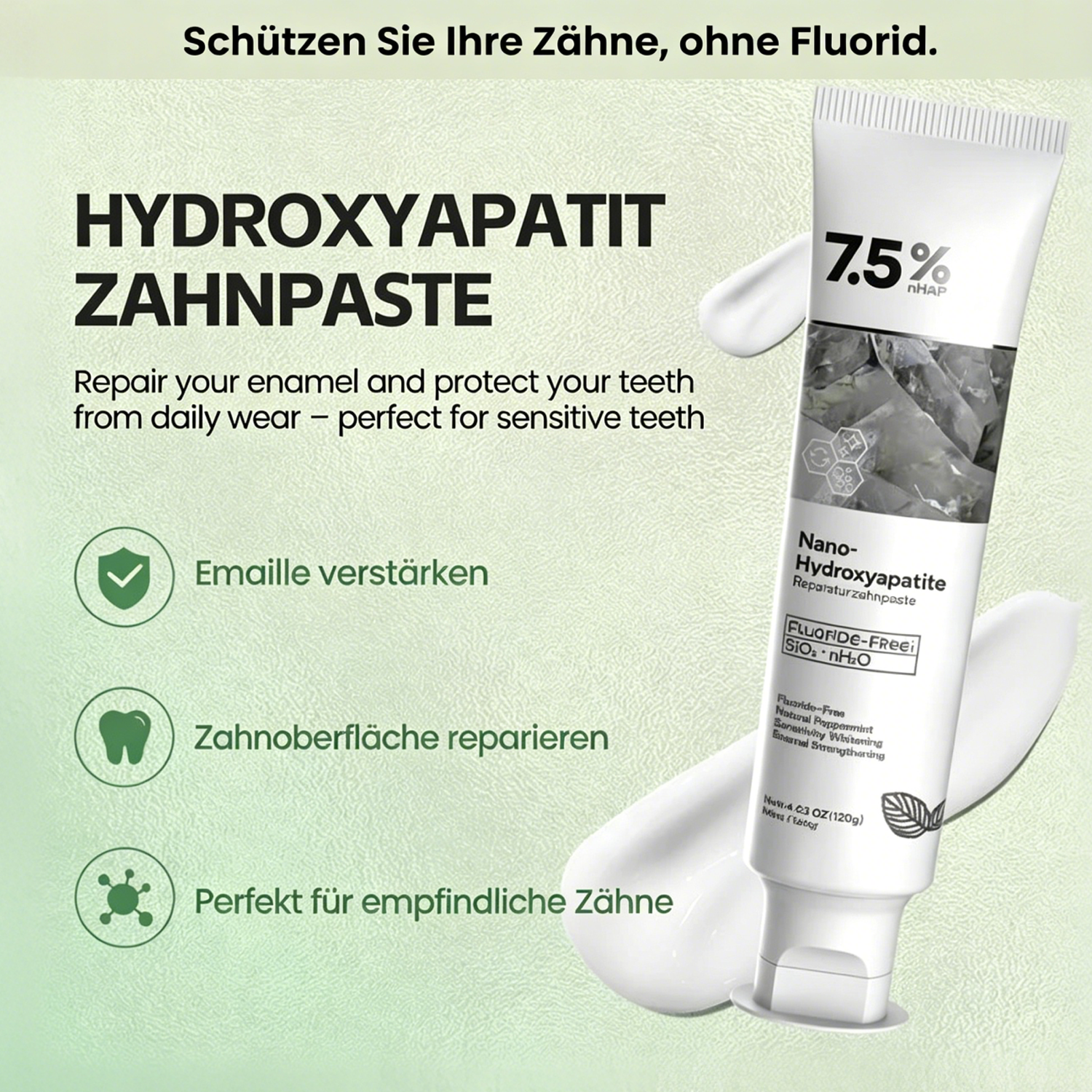 Remineralisierende Zahnpasta mit Hydroxyapatit