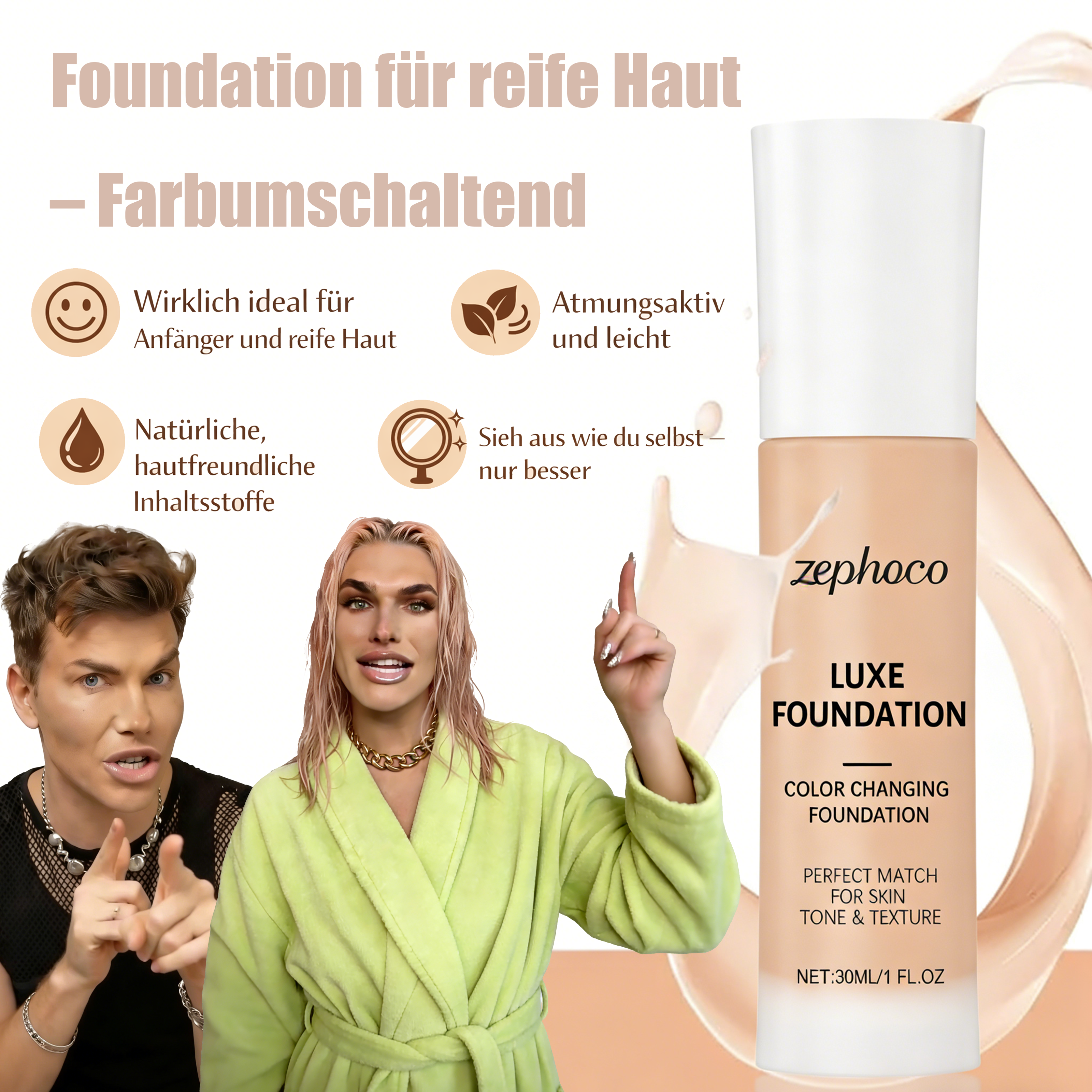 Farbumschaltende Make-up Foundation für reife Haut