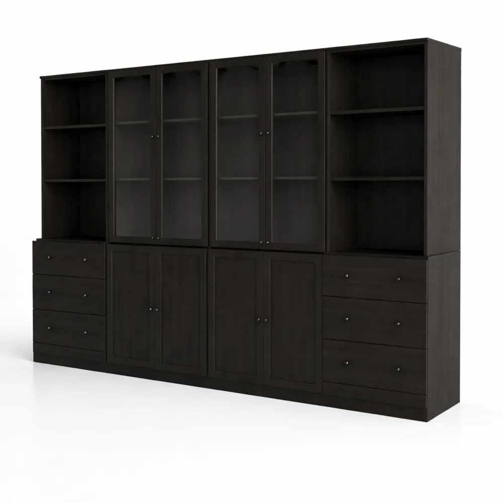 Vitrine en verre haute, étagère à 6 niveaux avec portes