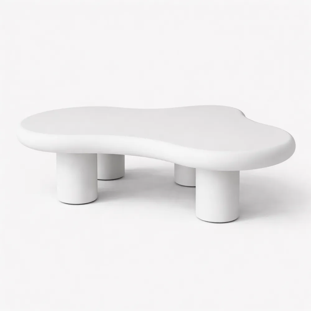 Table Basse Moderne Blanche, Design Nuage pour Salon, MDF, 97x67x32cm