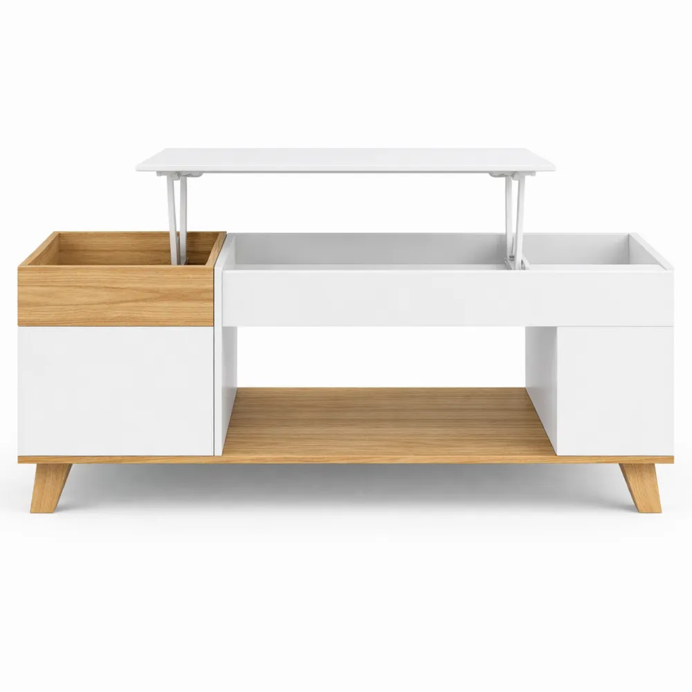 Table basse rectangulaire avec plateau relevable et coffre de rangement