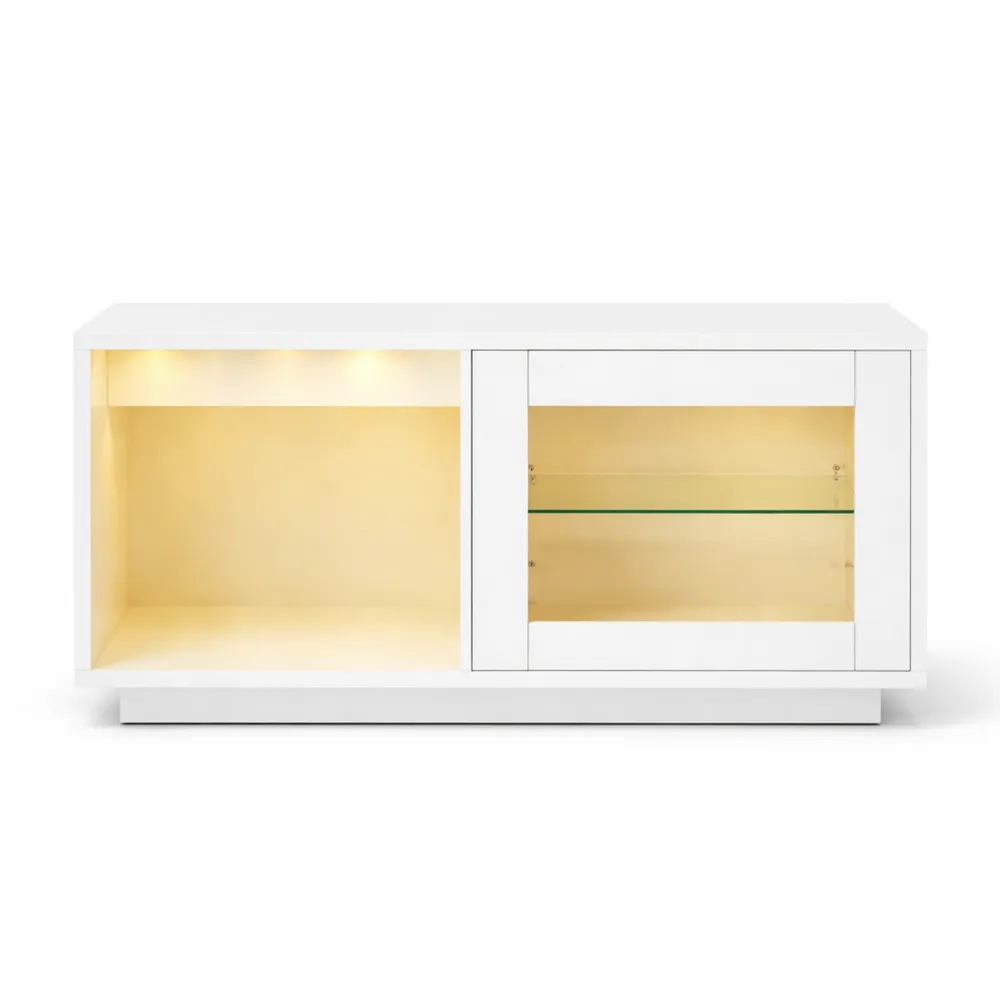 Table basse rectangulaire LED, brillance moderne avec étagère réglable, 80x40x45 cm