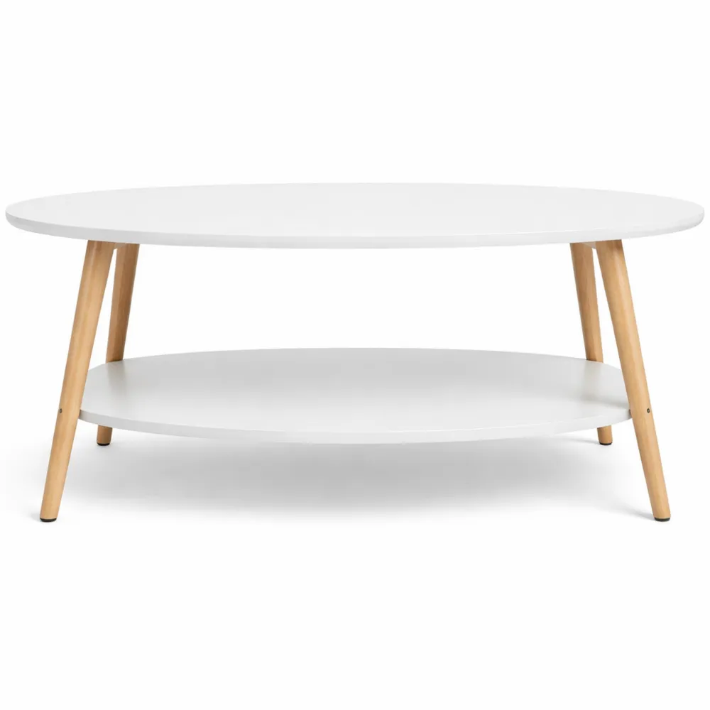 Table basse ovale en bois avec double plateau blanche