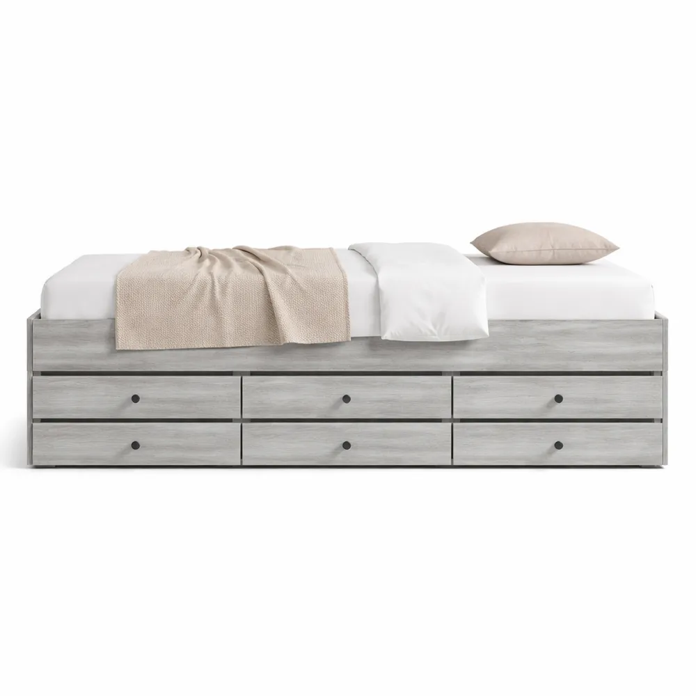 Canapé-lit avec tiroirs intégrés, méridienne convertible pour salon ou chambre, structure en bois stable