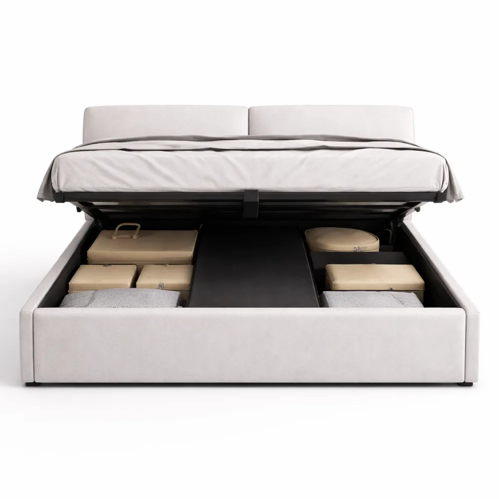 Lit Coffre Moderne avec Tiroirs de Rangement, Sommier à Lattes en Bois, 140x190 cm