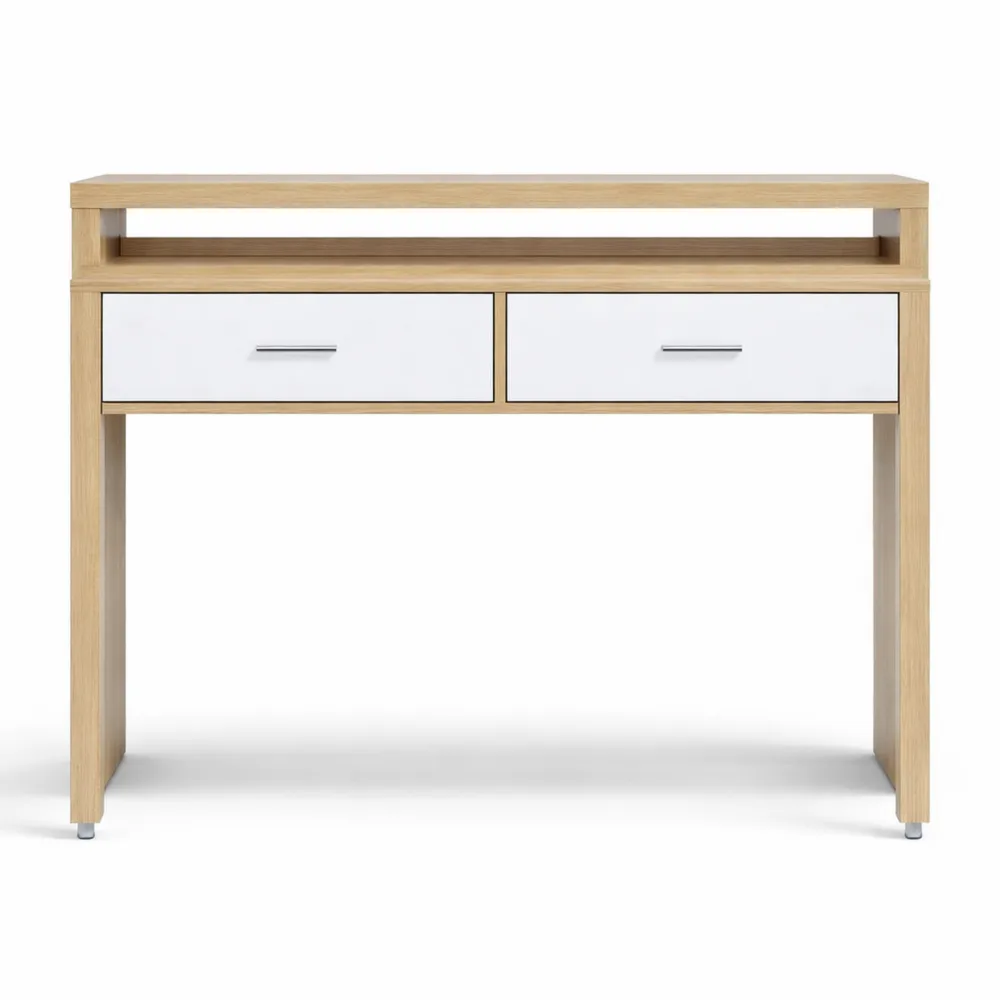 Bureau Modulable Blanc avec Finition Chêne 98.5 cm