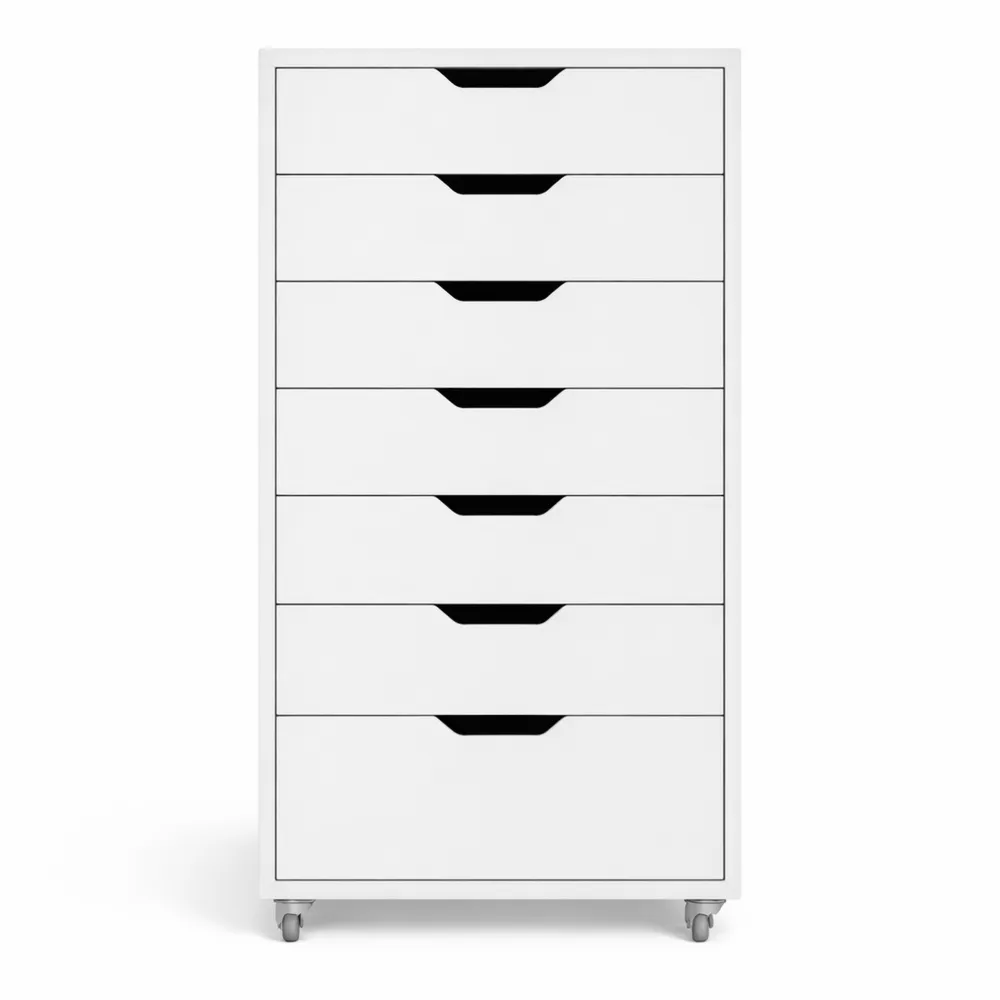 Caisson de bureau mobile à roulettes avec 7 tiroirs pour rangement