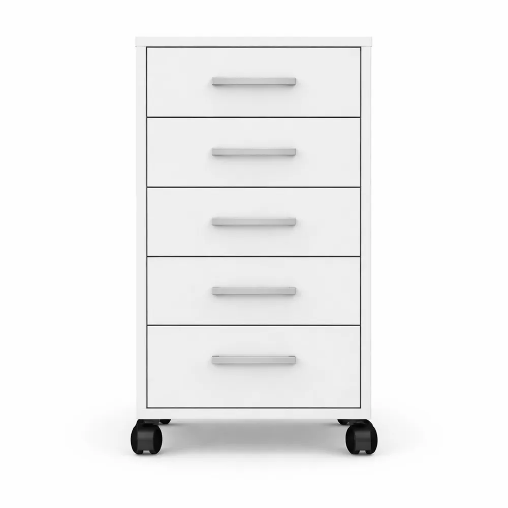 Caisson de Bureau Mobile à Roulettes avec 5 Tiroirs Blancs