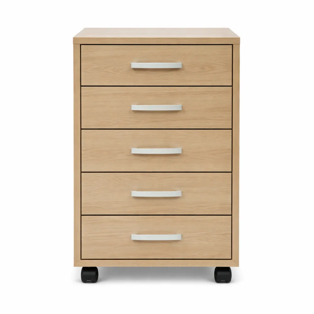 Caisson de Rangement Bureau à Roulettes avec 5 Tiroirs en Chêne