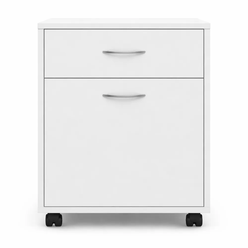 Caisson de Bureau Mobile sur Roulettes Blanc en Bois 45x38x54 cm