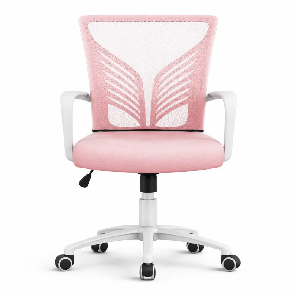 Chaise ergonomique en maille respirante, fauteuil inclinable avec support lombaire, réglable et pivotant, capacité 136kg, rose
