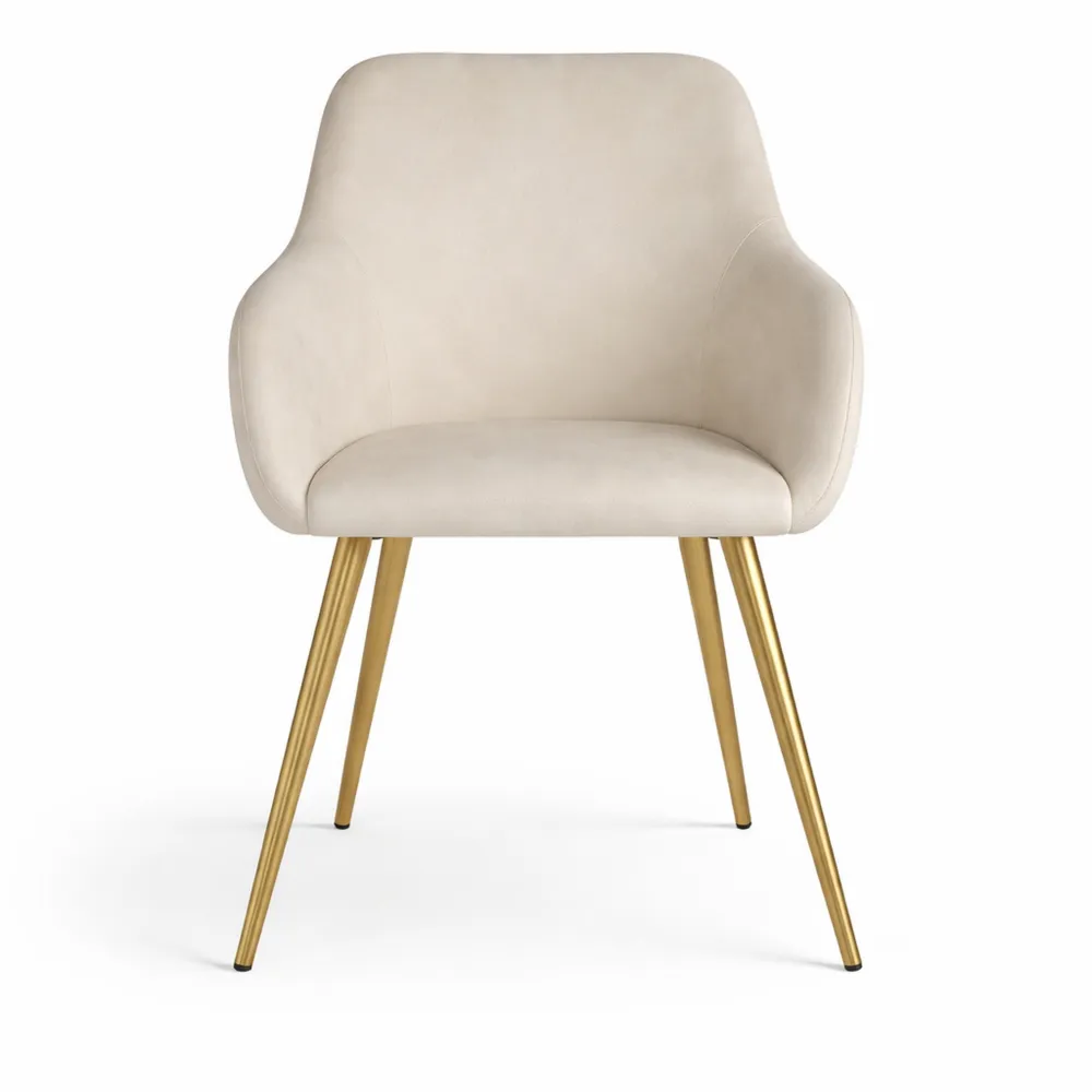 Chaise en Velours avec Accoudoirs, Pieds Dorés pour Salle à Manger ou Salon