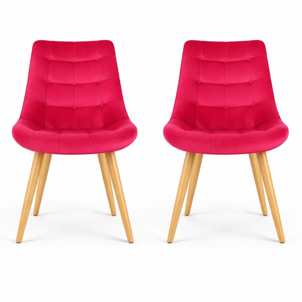 Ensemble de 2 chaises en velours rouge pour salle à manger