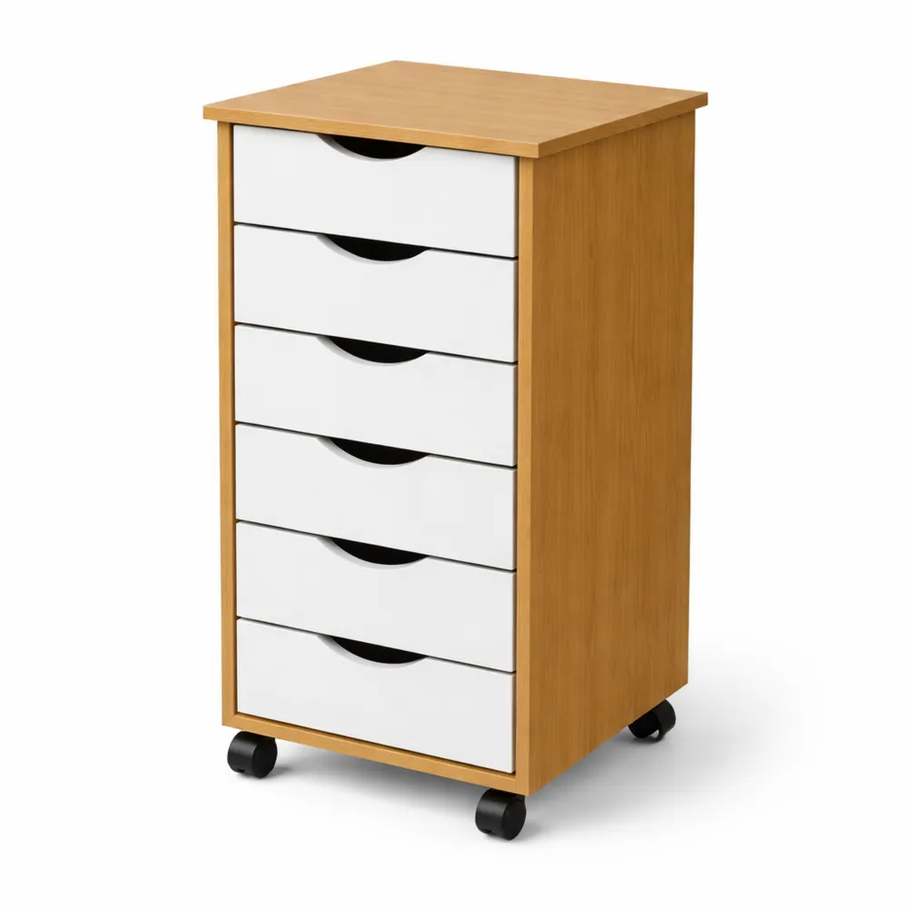 Caisson de Bureau Mobile avec Tiroirs sur Roulettes en Bois