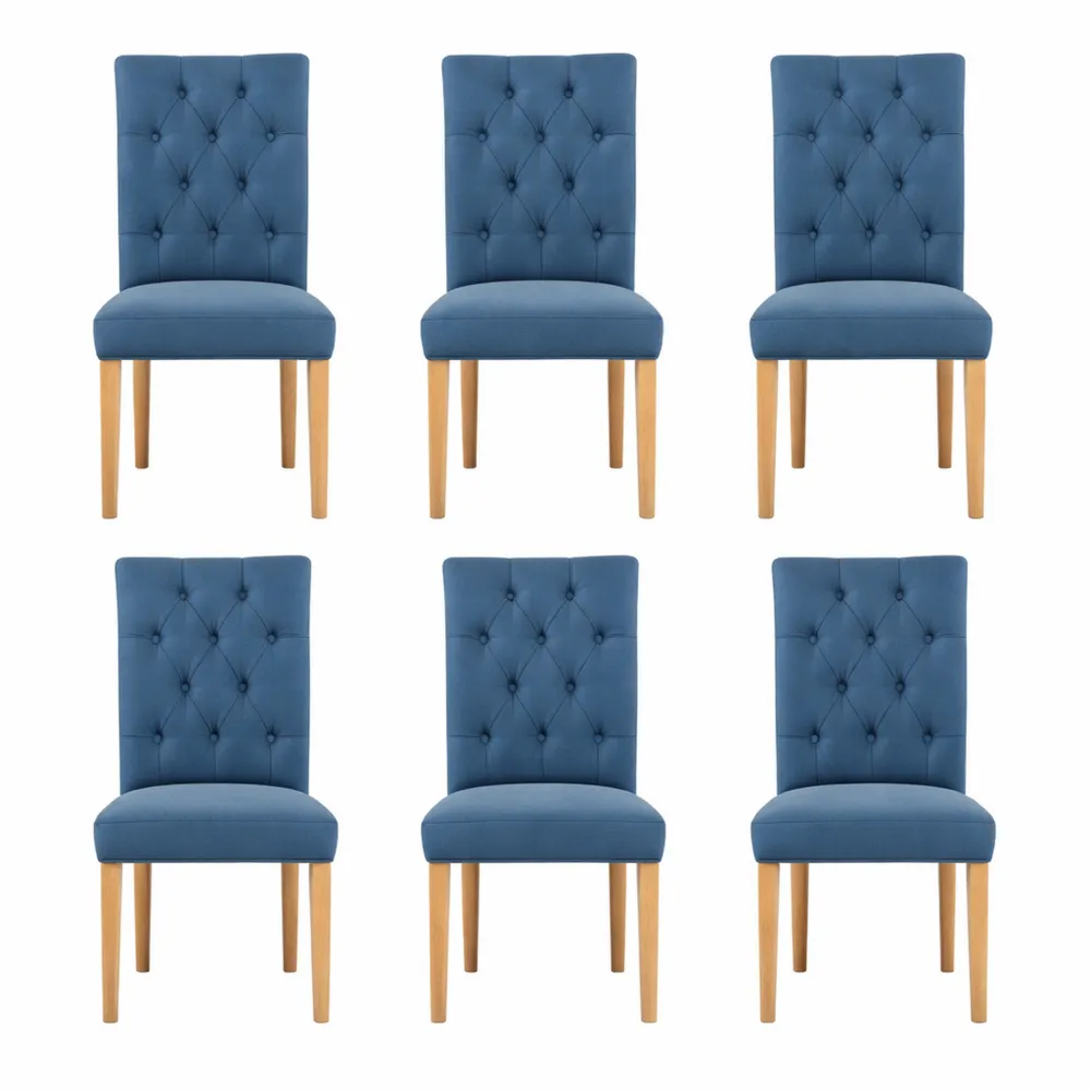 Ensemble de 6 Chaises de Salle à Manger en Tissu Bleu