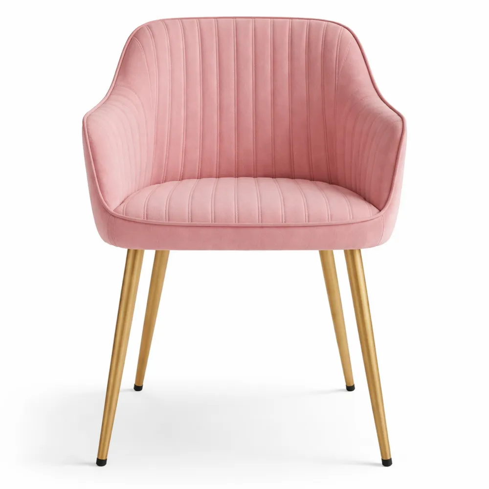 Chaise en velours avec accoudoirs, pieds en métal, pour salle à manger, couleur rose