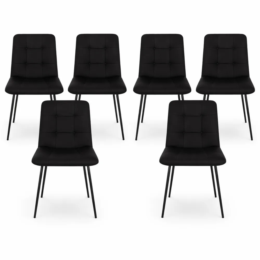 Lot de 6 chaises en velours avec pieds en métal pour salle à manger