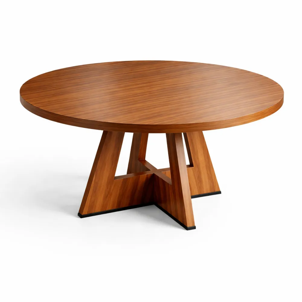 Table à Manger Ronde 120cm pour 4 Personnes, Design Moderne avec Pied Central, Marron