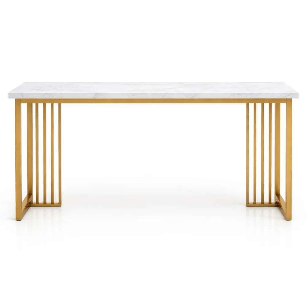 Table de Salle à Manger Rectangulaire en Faux Marbre, 160 cm, Pieds en Métal, Capacité 6-8 Personnes