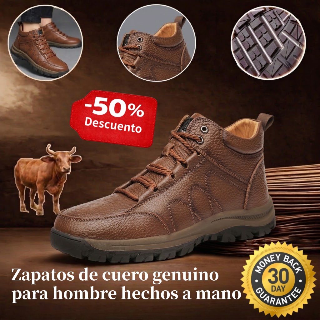 🎁Oferta por tiempo limitado🐂 Zapatos ortopédicos para hombre, hechos de piel de becerro australiana👞 Cosidos a mano, impermeables y antideslizantes✅, con soporte para el arco: caminar cómodamente.