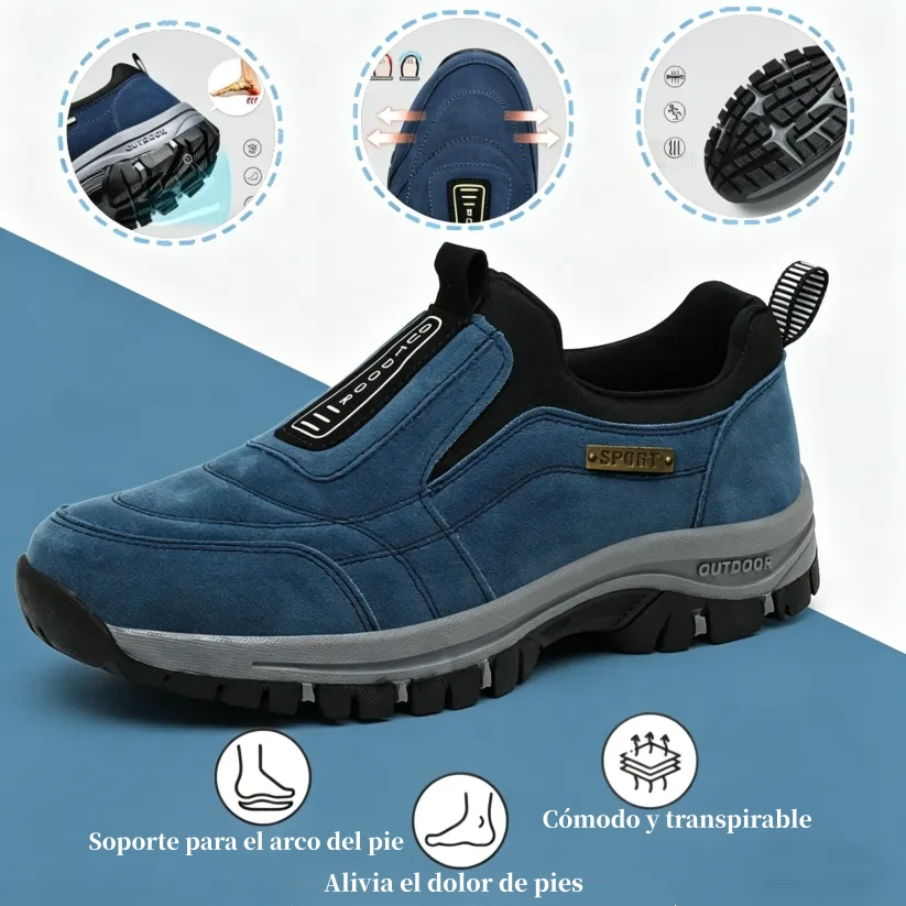 🎁 Zapatos ortopédicos para caminar para hombre — Zapatos de gamuza cosidos a mano 👟 Impermeables y antideslizantes ✅ Soporte para el arco — Caminar cómodamente.