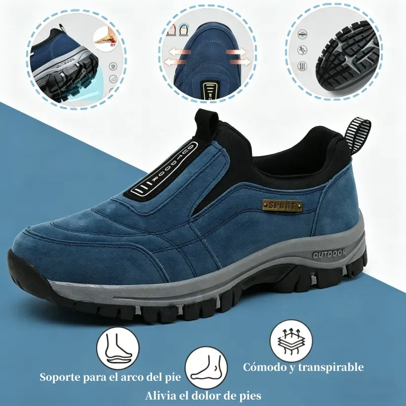 🎁 Zapatos ortopédicos para caminar para hombre — Zapatos de gamuza cosidos a mano 👟 Impermeables y antideslizantes ✅ Soporte para el arco — Caminar cómodamente.
