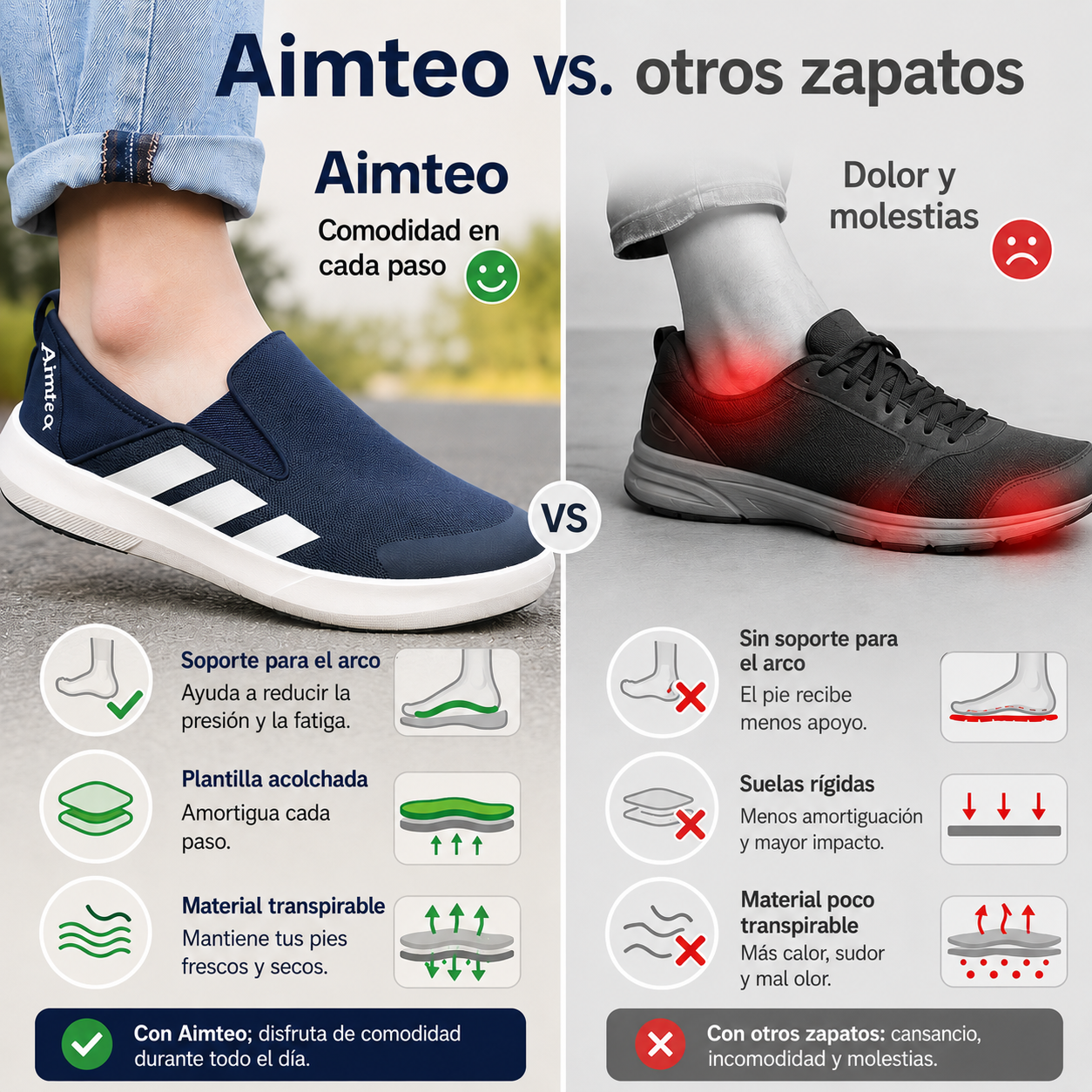 ⏰ Último día, 50% de descuento - ¡No te lo pierdas! ✅️ Zapatos premium sin cordones, con soporte para el arco del pie, ayudan a aliviar el dolor de pies - Diseño ergonómico