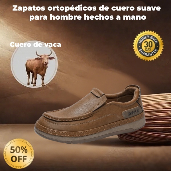 🎉 ¡50% de descuento hoy! Zapatos ortopédicos cómodos para hombre 🐂 Hechos con auténtica piel de vaca australiana 👞 Alivian el dolor de pies - Soporte para el arco ✅ Cómodos para caminar todo el día